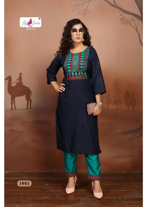 Fly Free Navratan Fancy Rayon Embroidery Kurti With Bottom